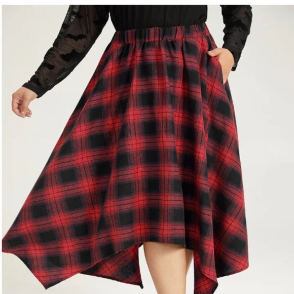 BloomChic Cotton Plaid Pocket Hanky Hem Woven Skirt L us 12 - Picture 2 of 5